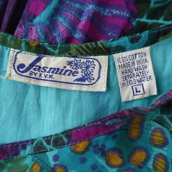 Vintage 90s Cotton Gauze Floral Babydoll Dress Maxi Flowy Boho Half Sleeve KVM L - Picture 5 of 8